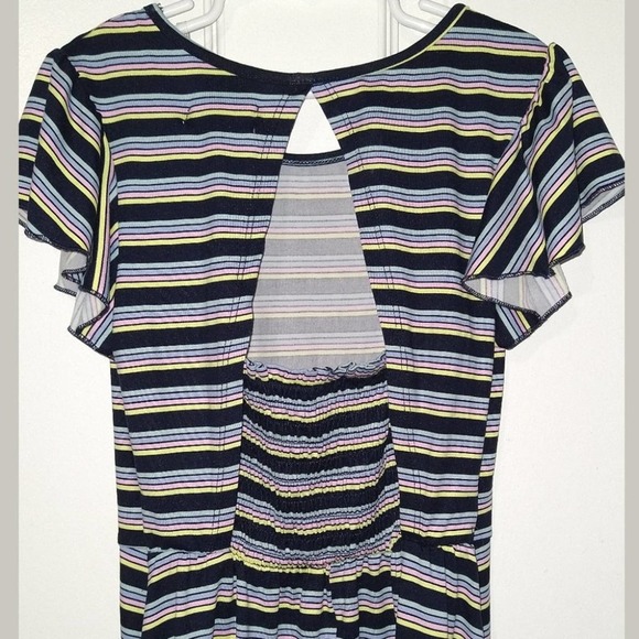 Speechless Girls Navy Striped Flutter Sleeve Skater Dress, Size 12 - Picture 6 of 8